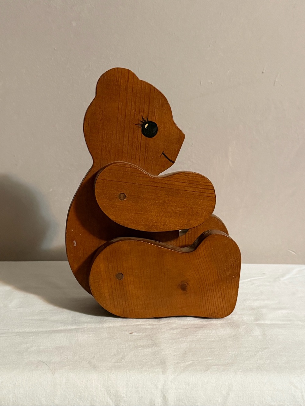 Vintage Wooden Teddy Bear Shelf Sitter — 8.5” Tall